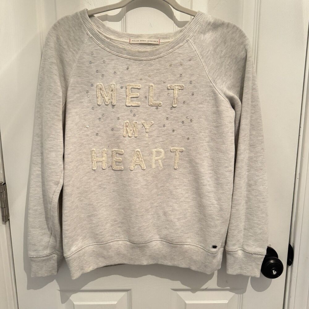 American Eagle Sweater Womens Medium Gray Sweatshirt Melt My Heart Logo Sequin M